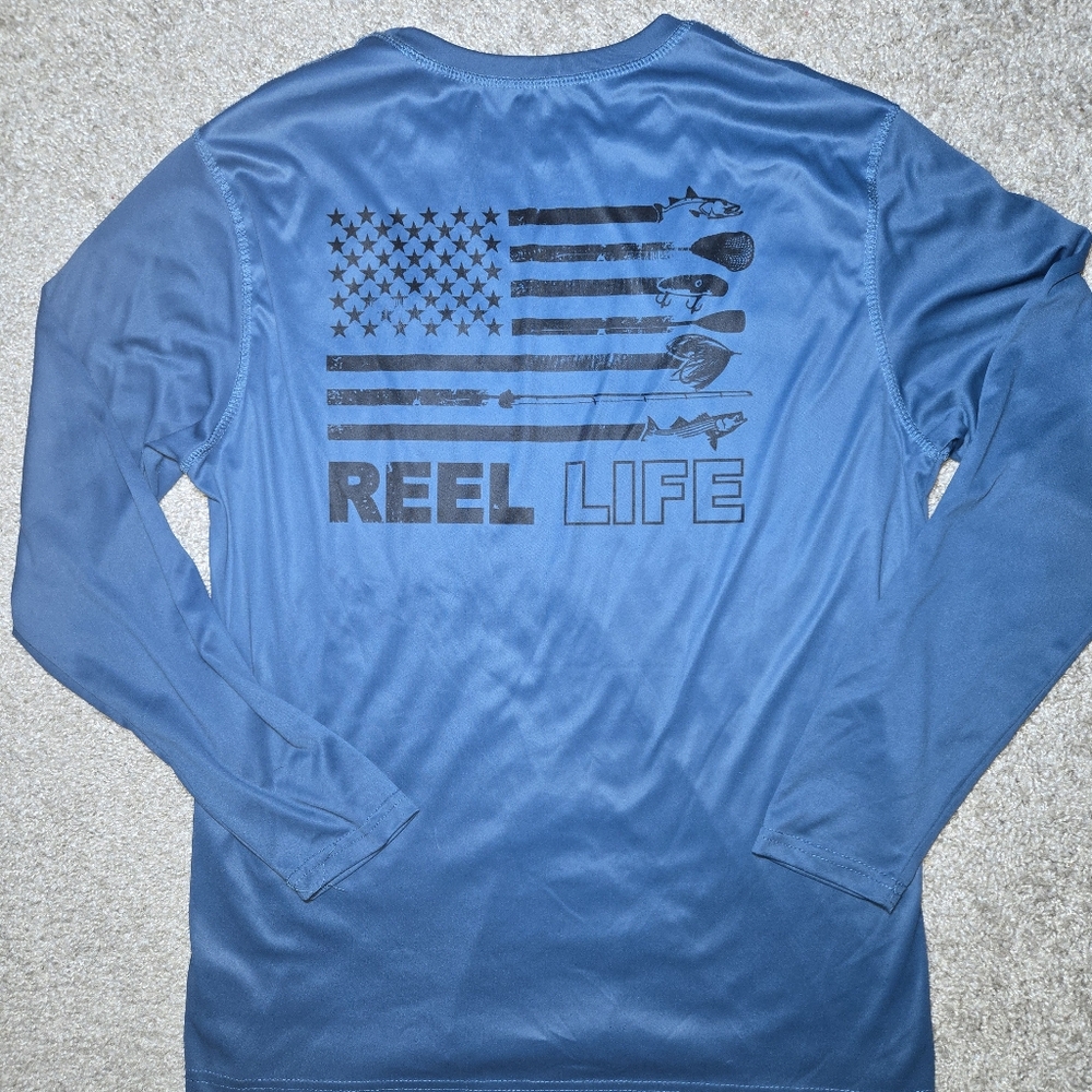 Reel Life Mens Performance Long Sleeve Fishing Shirt Large American Flag Lures